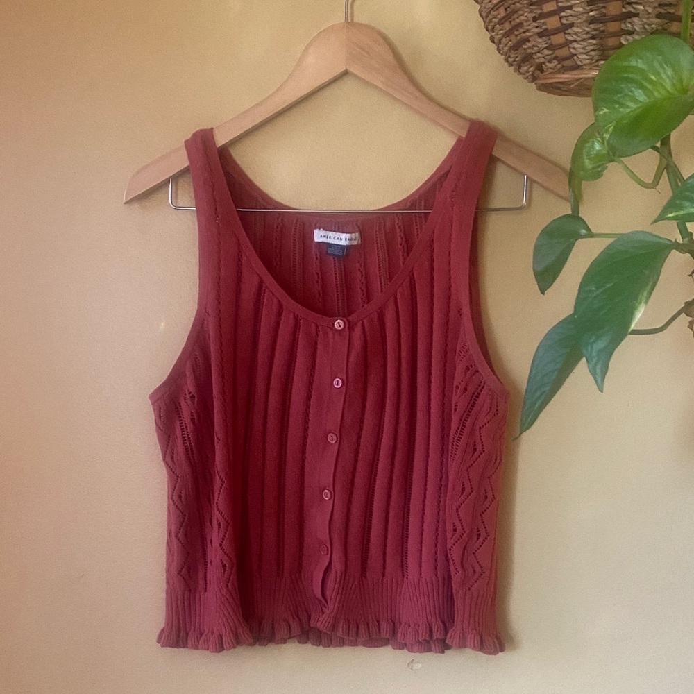 American Eagle Sweater Button Tank Top Rust Orange Red sz L